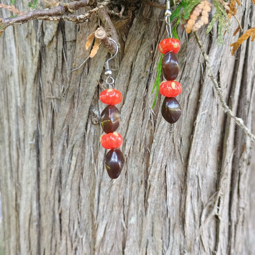 Vintage, handmade lampwork glass and lucite Fall dangle earrings, Fall vibes